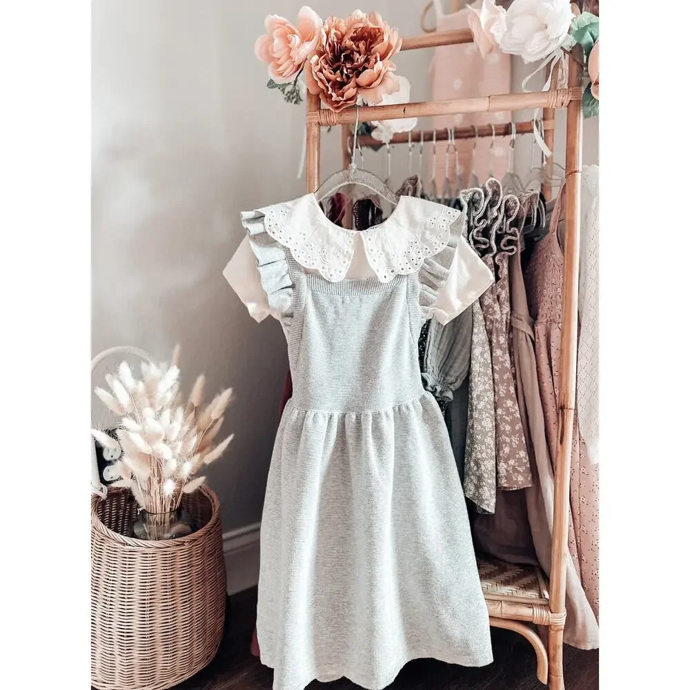 NWT Sweeter With You Apron Pinafore Flutter Strap Dress + Eyelet Flounce Top